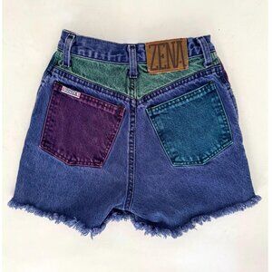 90s vintage ZENA colorful colorblock mini denim shorts XXS extra small 22" waist